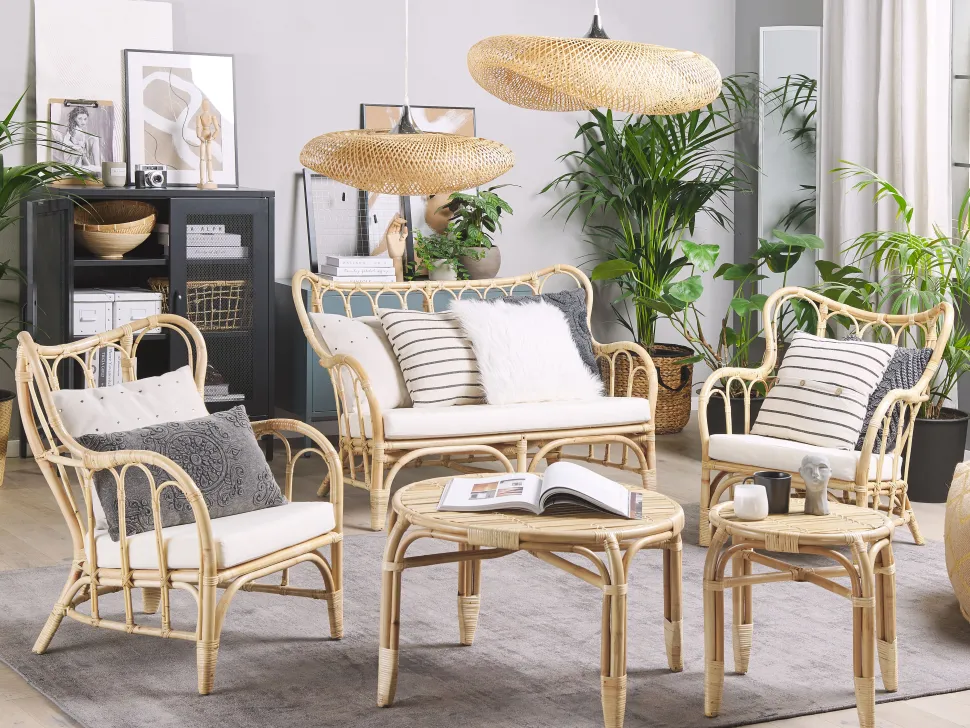 Gartenmöbel Set Rattan Naturlich Sofa 4-Sitzer Auflagen Beige Brindisi