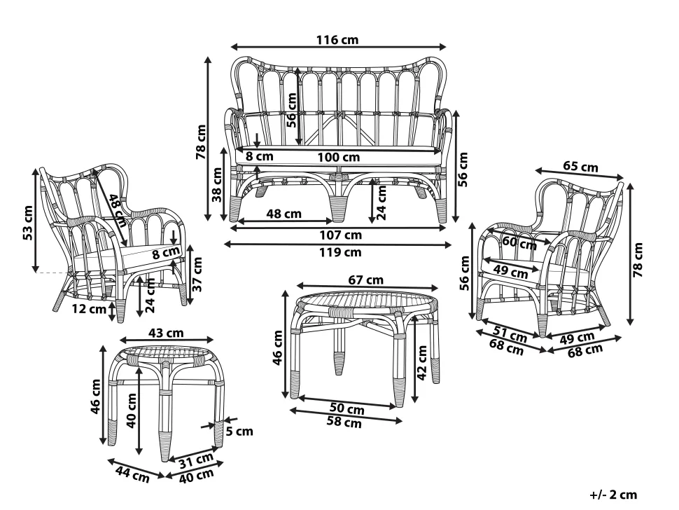 Gartenmöbel Set Rattan Naturlich Sofa 4-Sitzer Auflagen Beige Brindisi