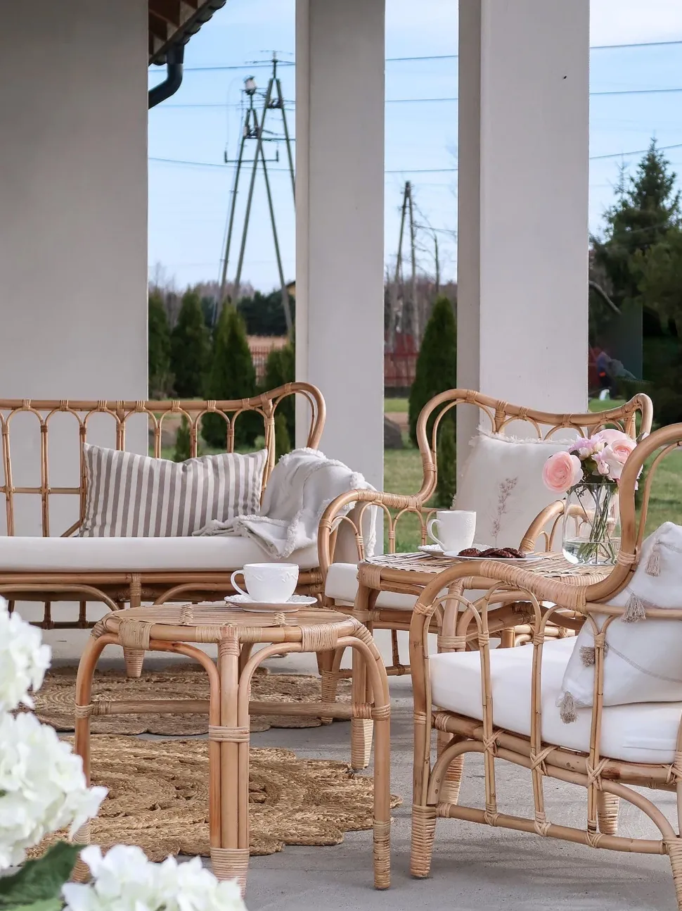 Gartenmöbel Set Rattan Naturlich Sofa 4-Sitzer Auflagen Beige Brindisi