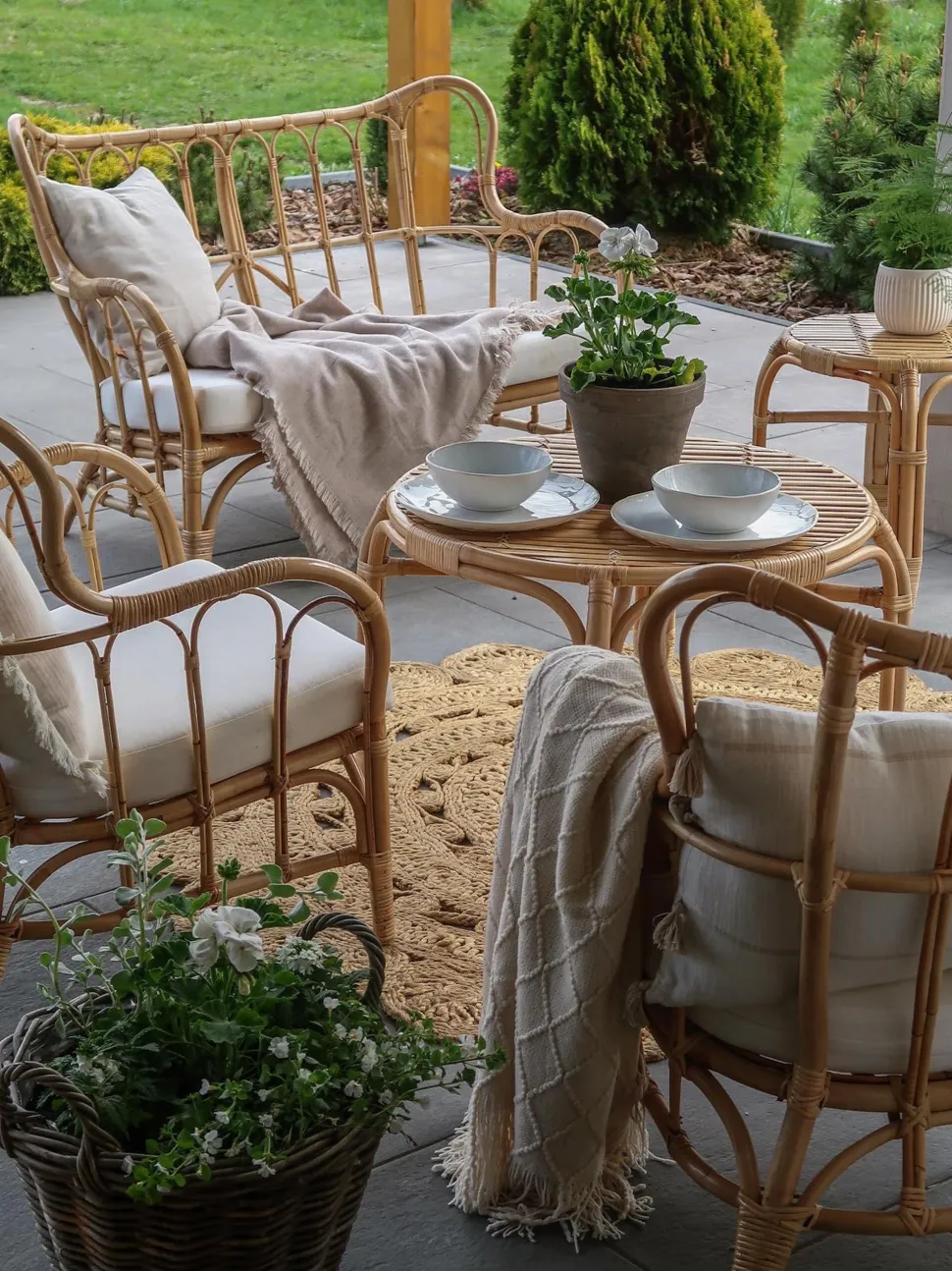 Gartenmöbel Set Rattan Naturlich Sofa 4-Sitzer Auflagen Beige Brindisi
