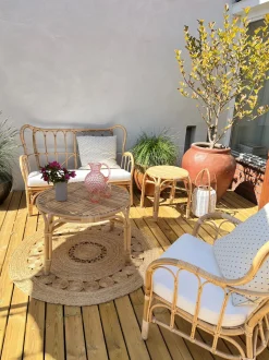 Gartenmöbel Set Rattan Naturlich Sofa 4-Sitzer Auflagen Beige Brindisi