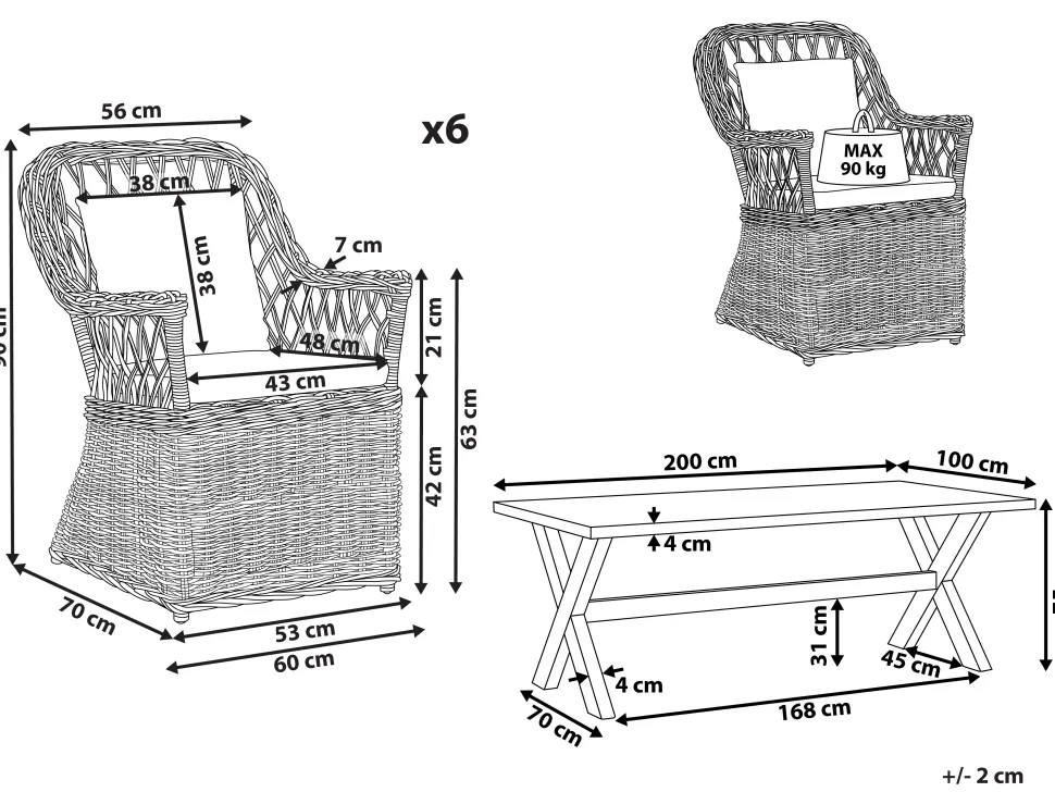 Gartenmöbel Set Rattan Naturlich 6-Sitzer Auflagen Cremeweis Maros/Olbia