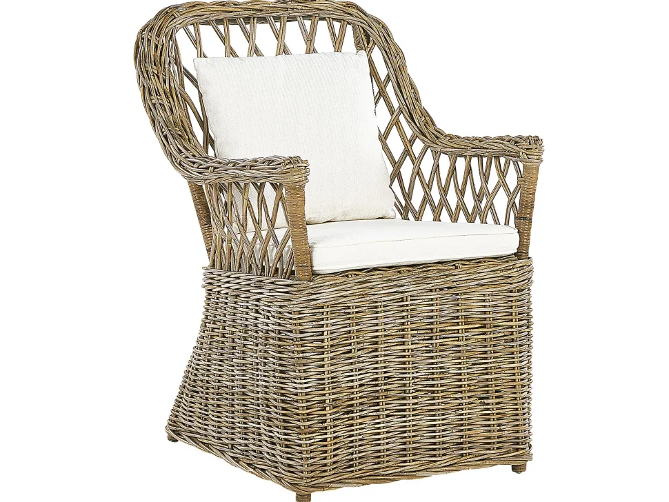 Gartenmöbel Set Rattan Naturlich 6-Sitzer Auflagen Cremeweis Maros/Olbia
