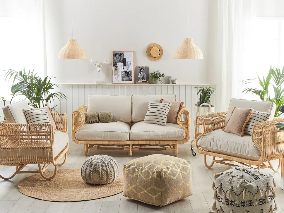 Gartenmöbel Set Rattan Naturlich 4-Sitzer Dolcedo