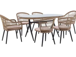 Gartenmöbel Set Rattan Naturlich 6-Sitzer Auflagen Rosa Aliano Ii