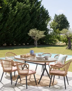 Gartenmöbel Set Rattan Naturlich 6-Sitzer Auflagen Rosa Aliano Ii