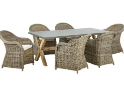 Gartenmöbel Set Rattan Naturlich 6-Sitzer Auflagen Cremeweis Susua/Olbia