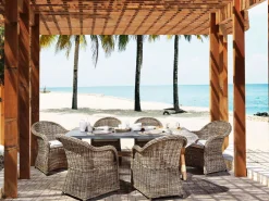 Gartenmöbel Set Rattan Naturlich 6-Sitzer Auflagen Cremeweis Susua/Olbia