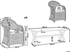 Gartenmöbel Set Rattan Naturlich 6-Sitzer Auflagen Cremeweis Susua/Olbia