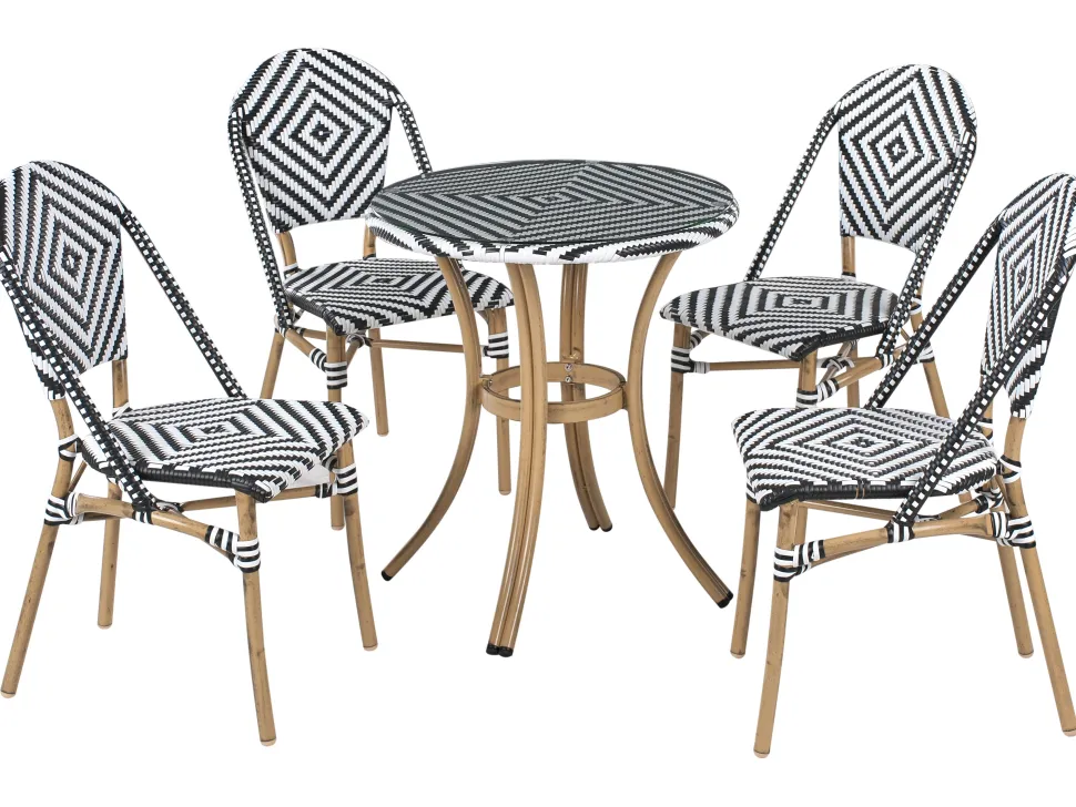 Gartenmöbel Set Rattan Schwarz / Weis 4-Sitzer Rifreddo