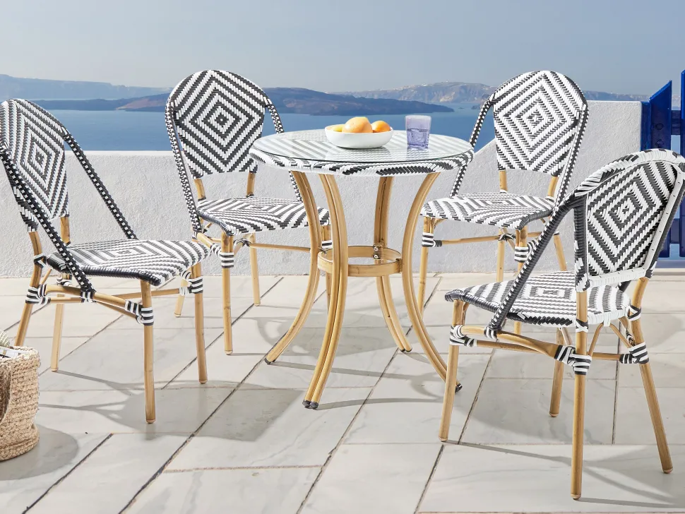 Gartenmöbel Set Rattan Schwarz / Weis 4-Sitzer Rifreddo