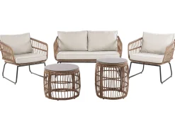 Gartenmöbel Set Rattan 4-Sitzer Auflagen Beige Ravello