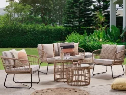 Gartenmöbel Set Rattan 4-Sitzer Auflagen Beige Ravello