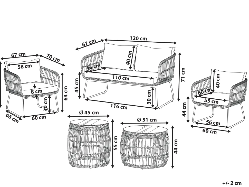 Gartenmöbel Set Rattan 4-Sitzer Auflagen Beige Ravello