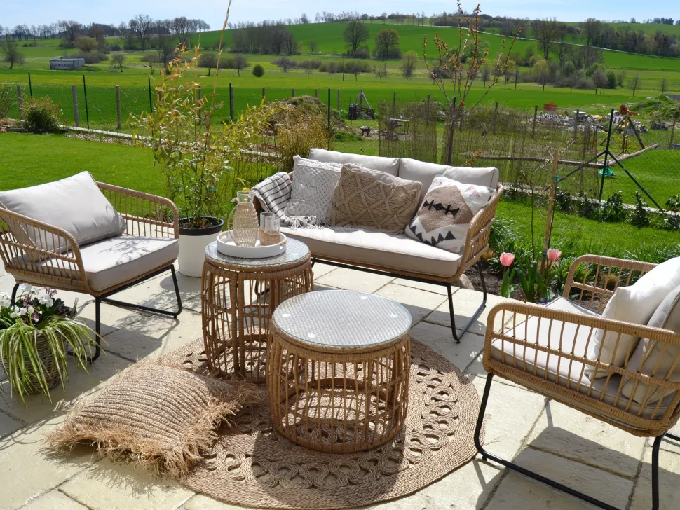 Gartenmöbel Set Rattan 4-Sitzer Auflagen Beige Ravello