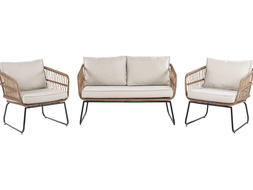 Gartenmöbel Set Rattan 4-Sitzer Auflagen Beige Ravello