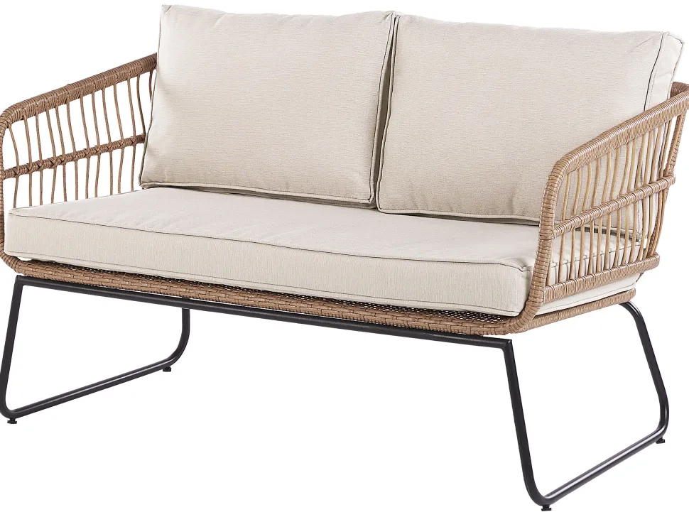 Gartenmöbel Set Rattan 4-Sitzer Auflagen Beige Ravello