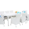 Gartenmöbel Set Rattan Weis 220 X 100 Cm 8-Sitzer Auflagen Grau Italy
