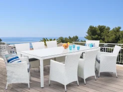 Gartenmöbel Set Rattan Weis 220 X 100 Cm 8-Sitzer Auflagen Grau Italy