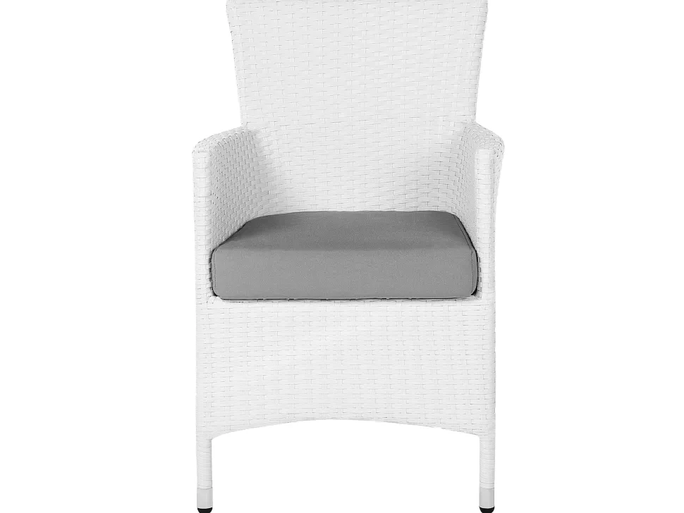 Gartenmöbel Set Rattan Weis 220 X 100 Cm 8-Sitzer Auflagen Grau Italy