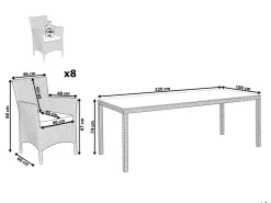 Gartenmöbel Set Rattan Weis 220 X 100 Cm 8-Sitzer Auflagen Grau Italy