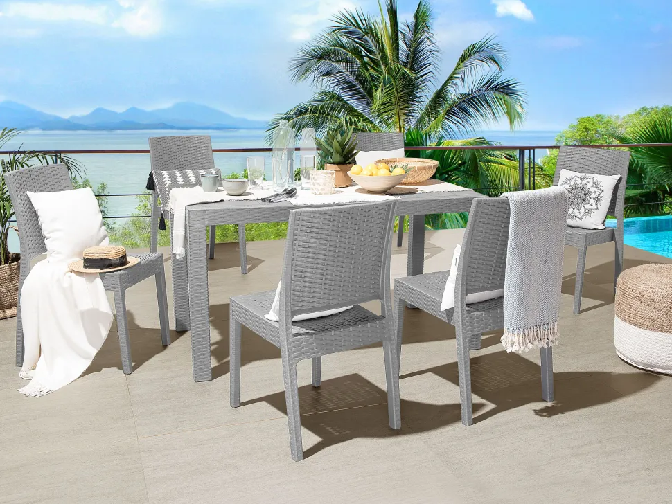 Gartenmöbel Set Rattanoptik Hellgrau 6-Sitzer Fossano