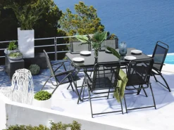 Gartenmöbel Set Stahl Schwarz 6-Sitzer Livo
