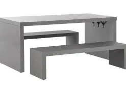 Gartenmöbel Set U-Form Beton Grau Tisch Mit 2 Banken Taranto