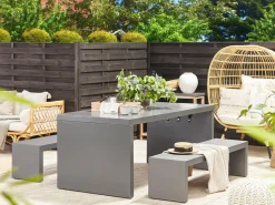 Gartenmöbel Set U-Form Beton Grau Tisch Mit 2 Banken Taranto