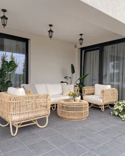 Gartenmöbelset Rattan Naturlich Mit Couchtisch Dolcedo / Limni