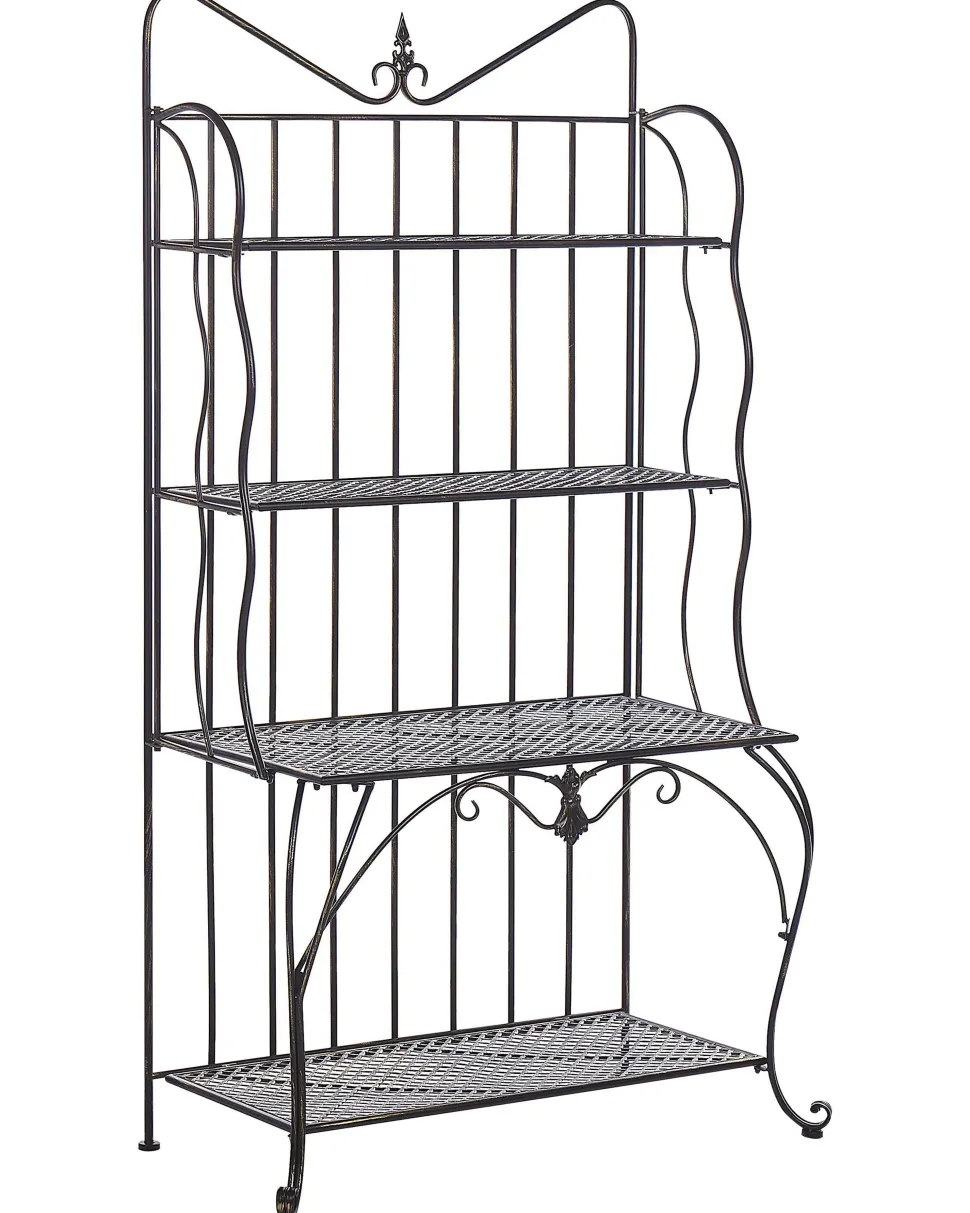Gartenregal Schwarz Metall 4 Ablageflachen Klappbar Pavona