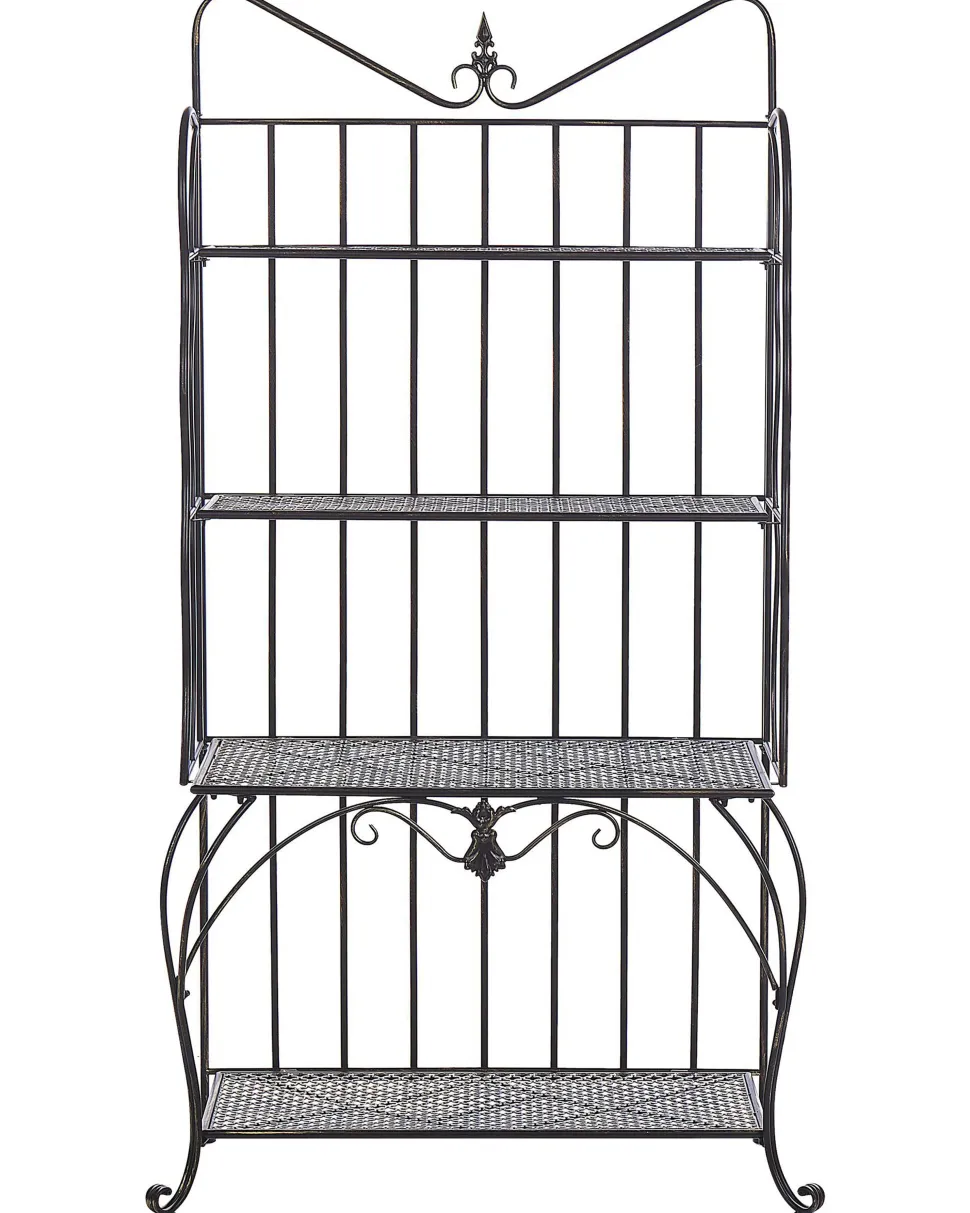 Gartenregal Schwarz Metall 4 Ablageflachen Klappbar Pavona