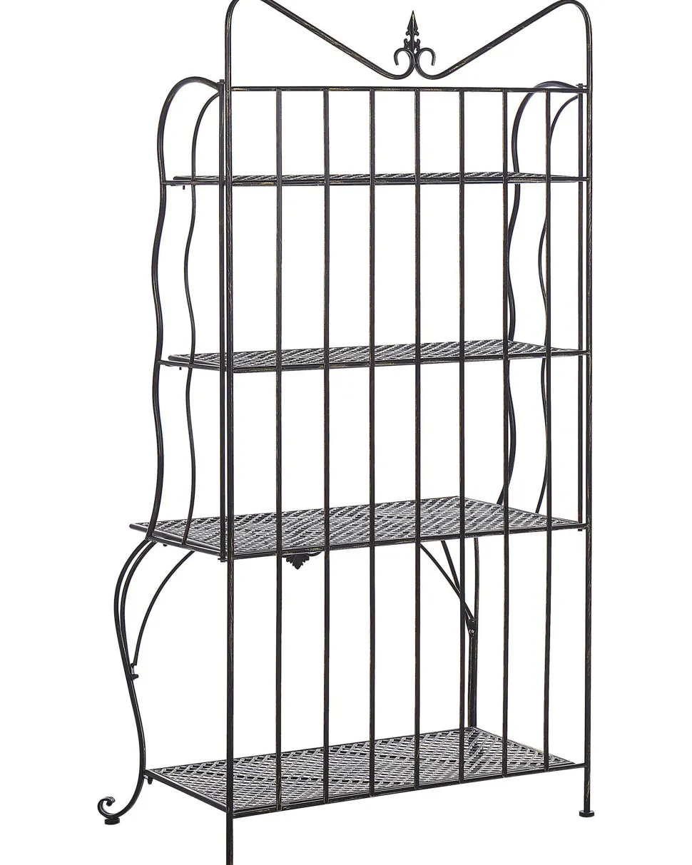 Gartenregal Schwarz Metall 4 Ablageflachen Klappbar Pavona