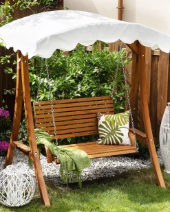 Gartenschaukel Larchenholz Dunkelbraun Sonnendach Beige Andria