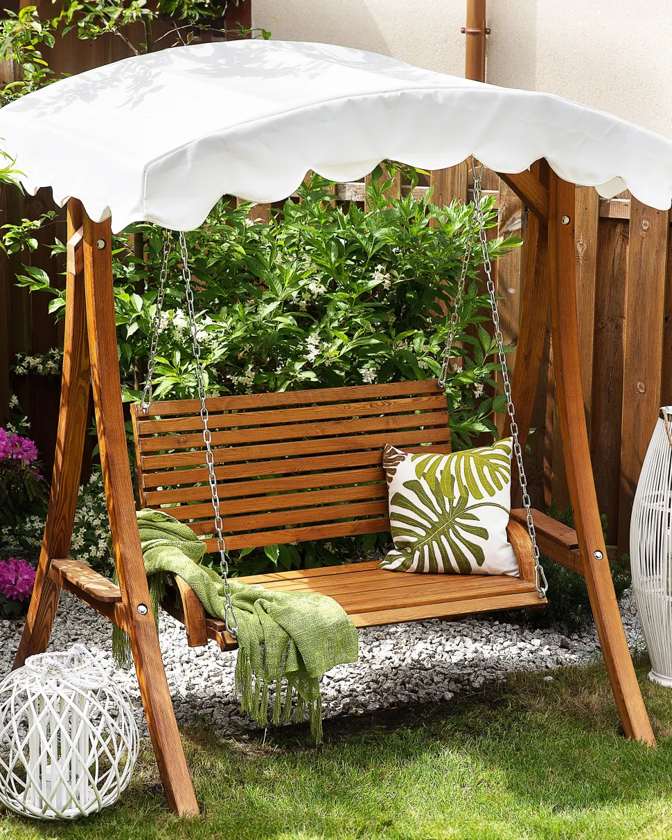 Gartenschaukel Larchenholz Dunkelbraun Sonnendach Beige Andria