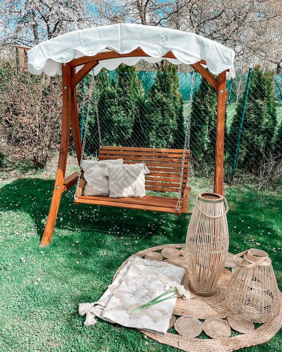 Gartenschaukel Larchenholz Dunkelbraun Sonnendach Beige Andria