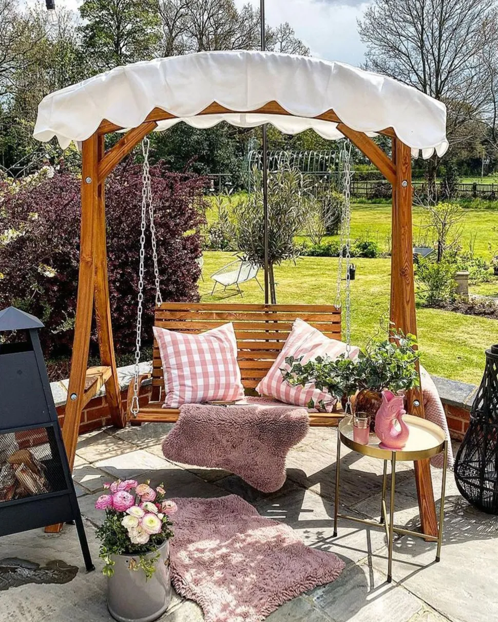 Gartenschaukel Larchenholz Dunkelbraun Sonnendach Beige Andria