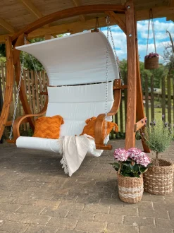 Gartenschaukel Larchenholz Dunkelbraun Sonnendach Beige Aprilia