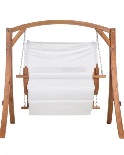 Gartenschaukel Larchenholz Dunkelbraun Sonnendach Beige Aprilia