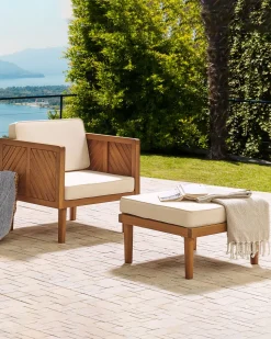 Gartensessel Akazienholz Hellbraun Auflagen Creme Baratti