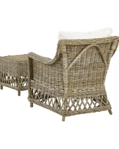 Gartensessel Mit Hocker Rattan Naturlich Auflagen Cremeweis Ribolla