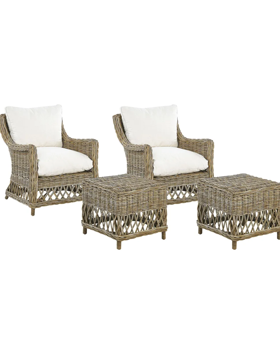 Gartensessel Mit Hocker Rattan Naturlich 2Er Set Auflagen Cremeweis Ribolla