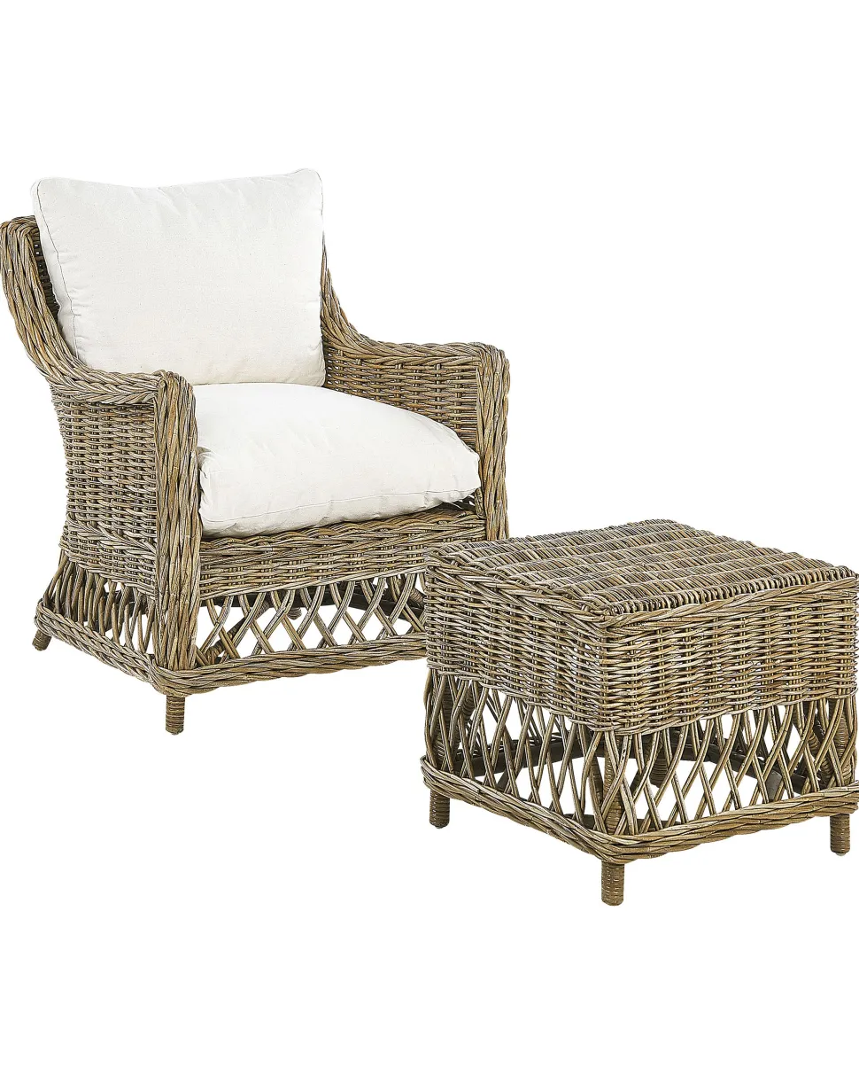 Gartensessel Mit Hocker Rattan Naturlich 2Er Set Auflagen Cremeweis Ribolla