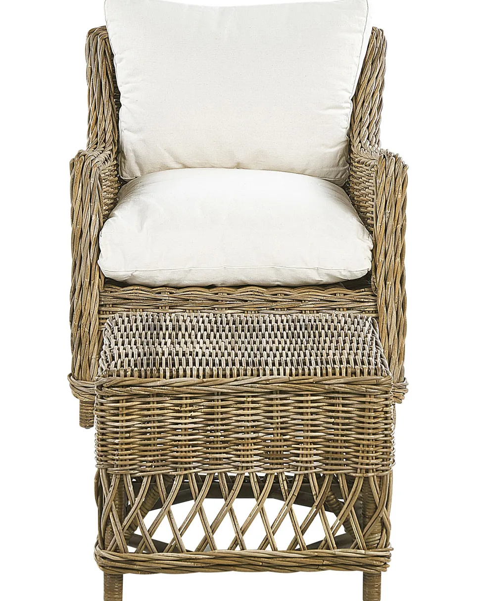 Gartensessel Mit Hocker Rattan Naturlich 2Er Set Auflagen Cremeweis Ribolla