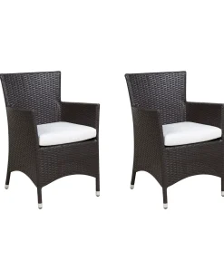 Gartensessel Rattan Dunkelbraun 2Er Set Auflage Weis Italy
