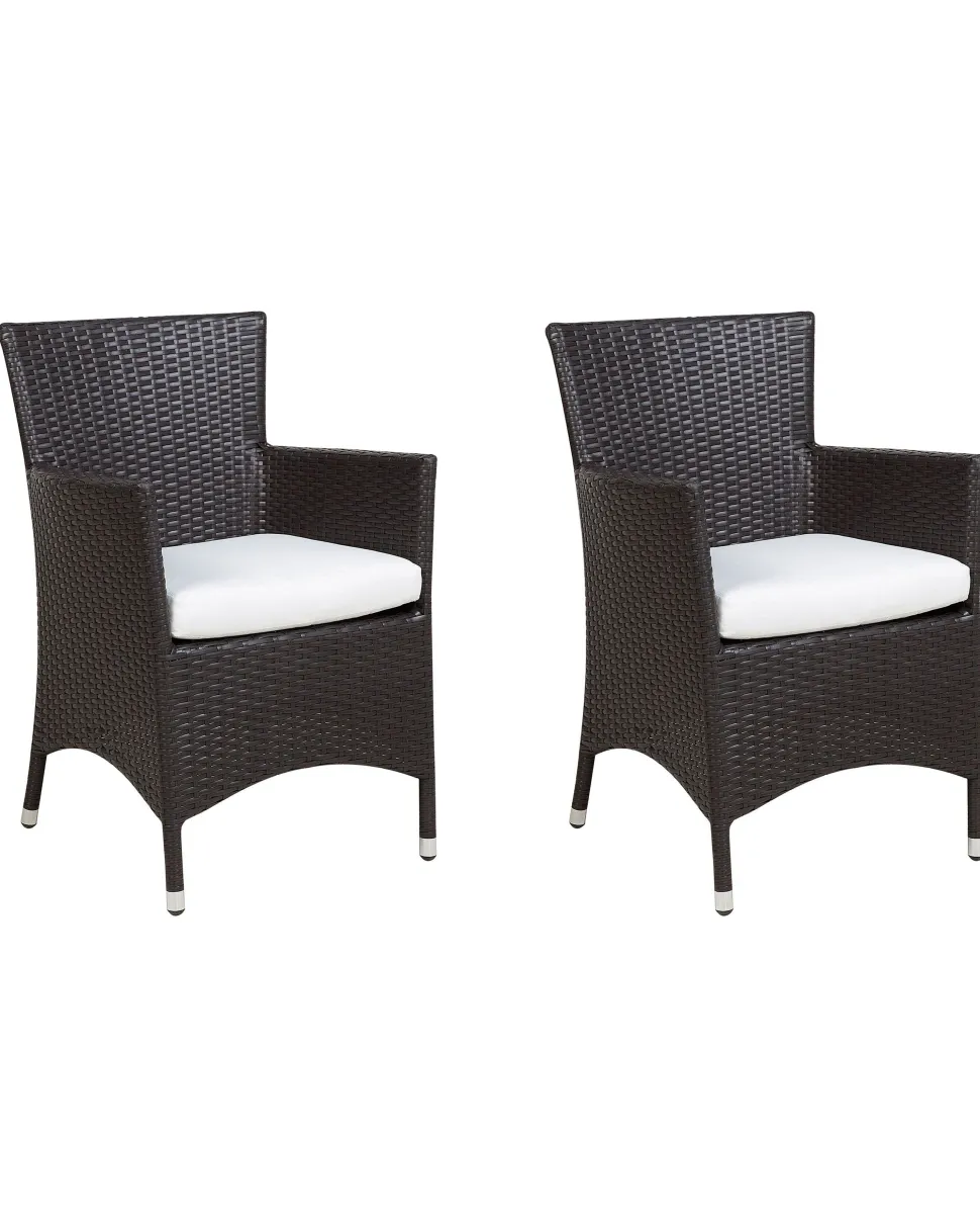 Gartensessel Rattan Dunkelbraun 2Er Set Auflage Weis Italy