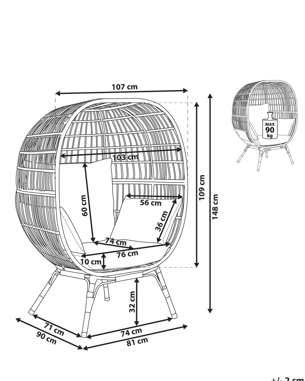 Gartensessel Rattan Naturlich Auflagen Cremeweis Veroli