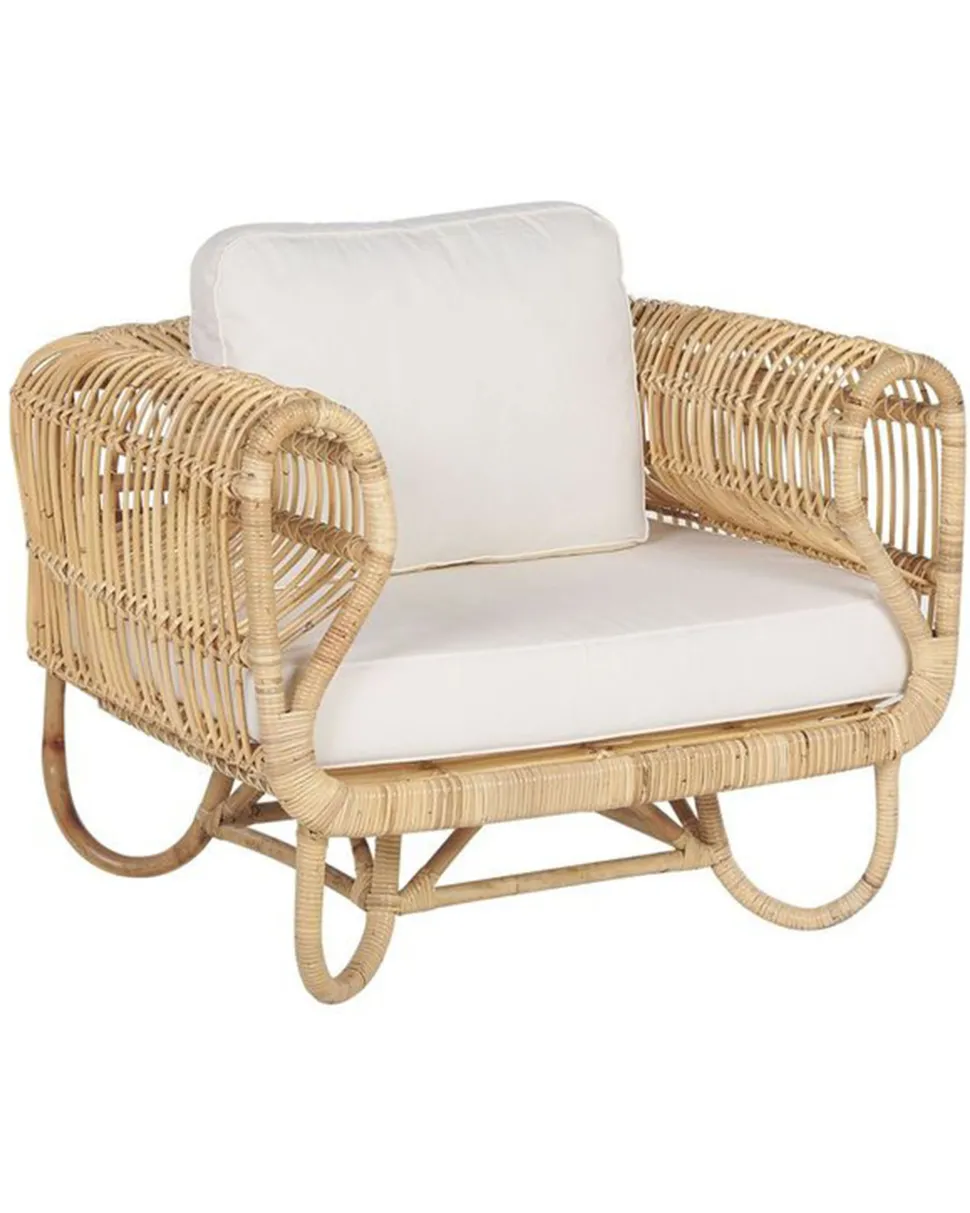 Gartensessel Rattan Naturlich Auflage Helles Beige Dolcedo