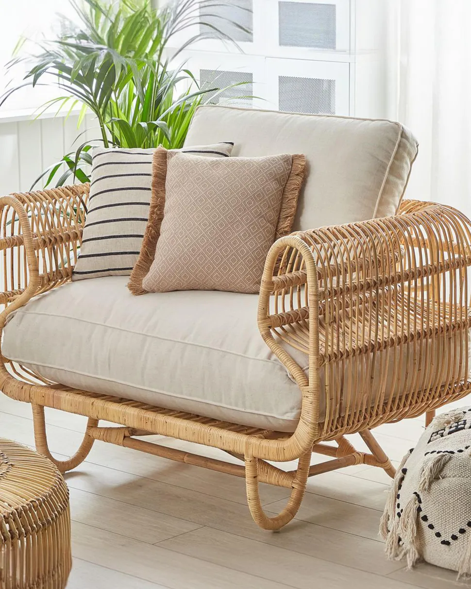 Gartensessel Rattan Naturlich Auflage Helles Beige Dolcedo