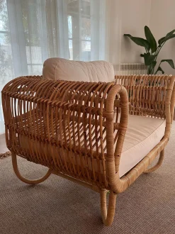 Gartensessel Rattan Naturlich Auflage Helles Beige Dolcedo